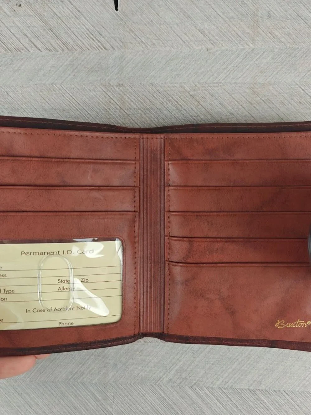 NEW Vintage Buxton Leather Trifold Wallet With Kiss-Lock Coin Purse Rich Brown